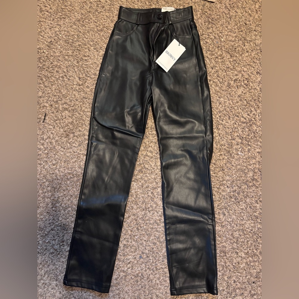 Stradivarius Black Faux Leather Straight Pants